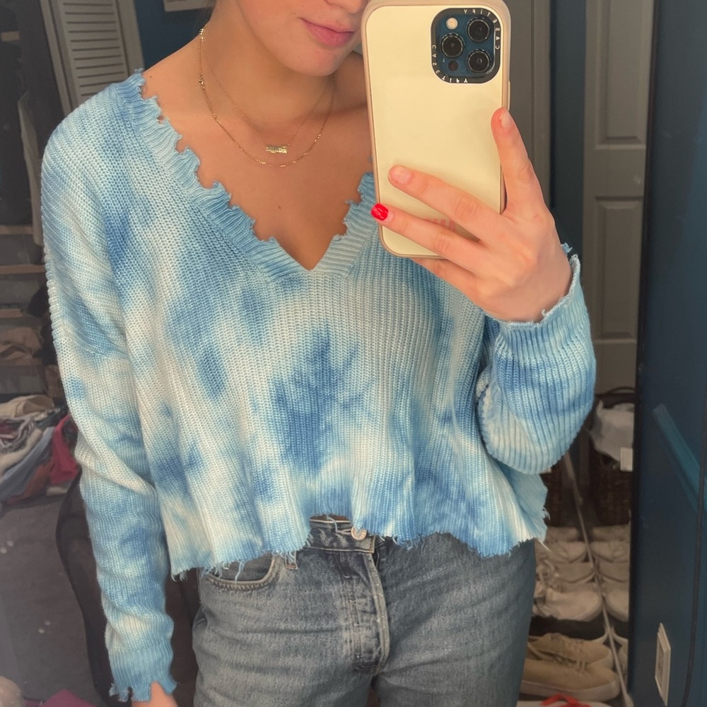 Fate Tie Dye Cropped Distressed Sweater